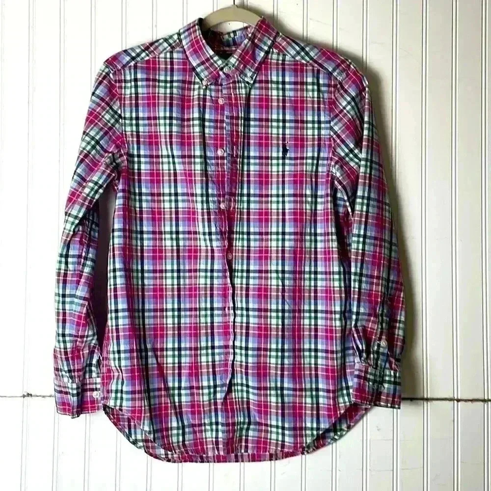 Ralph Lauren Plaid Long Sleeve Shirt Size 14-16 Party Wedding Cold